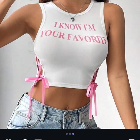 White Tank Top with Pink Text and Ribbons - Picture 3 of 3